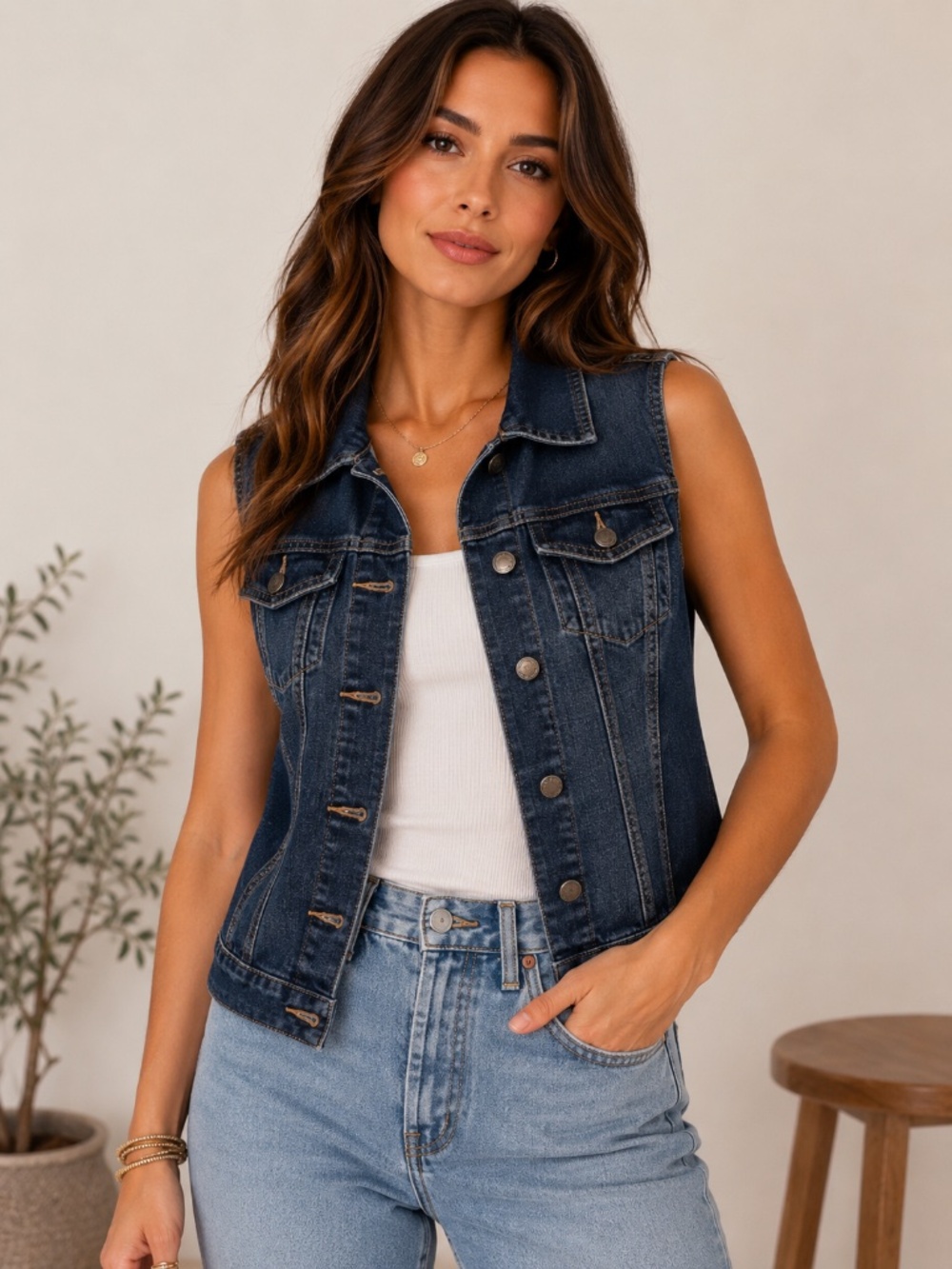 The Limited Denim Vest Women's Small Dark Wash Fitted Button Front Jean Jacket